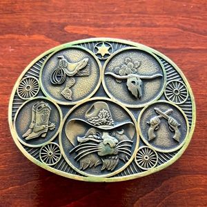 Western themed brass belt buckle